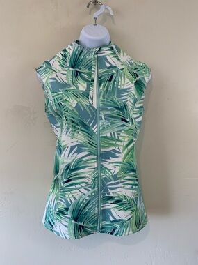 Carve Designs Women's Green Palm Print Zip Front Rash Guard
